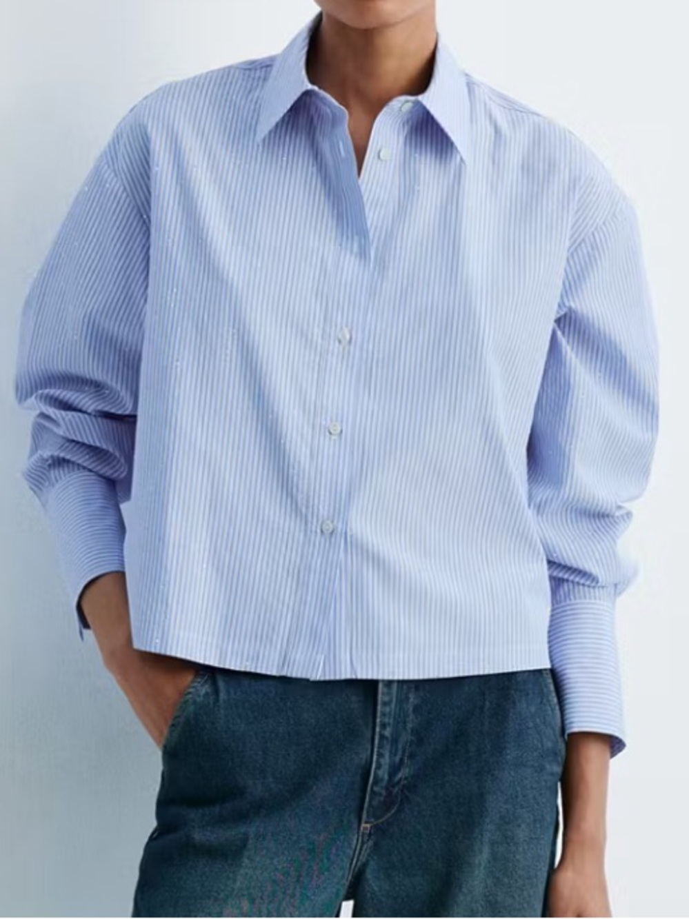 Mango Light Blue STRIPED SHIRT WITH STRASS 4091